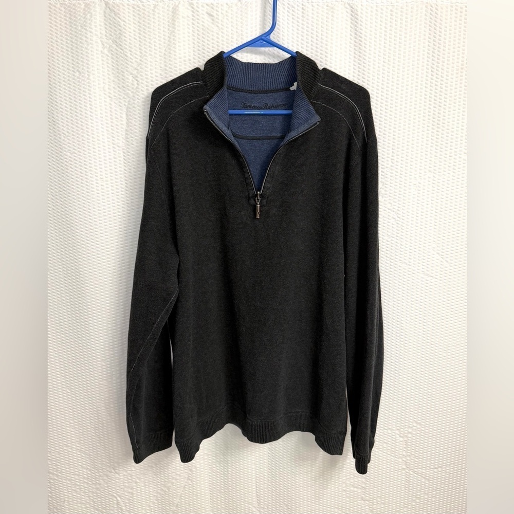Tommy Bahama Quarter-Zip Pullover Sweater Men's XXL Charcoal Gray Casual